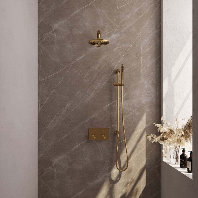 Brauer Carving 5-GG-196 thermostatic concealed rain shower with push buttons SET 61 gold brushed PVD