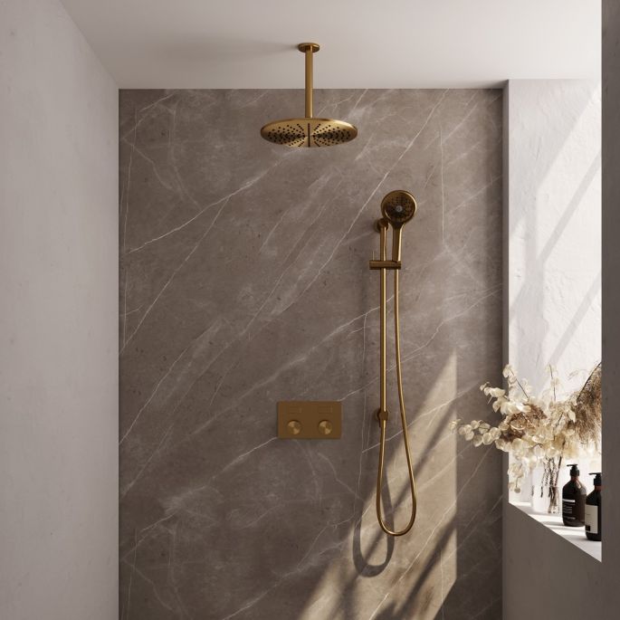 Brauer Carving 5-GG-207 thermostatische inbouw regendouche met drukknoppen SET 72 goud geborsteld PVD