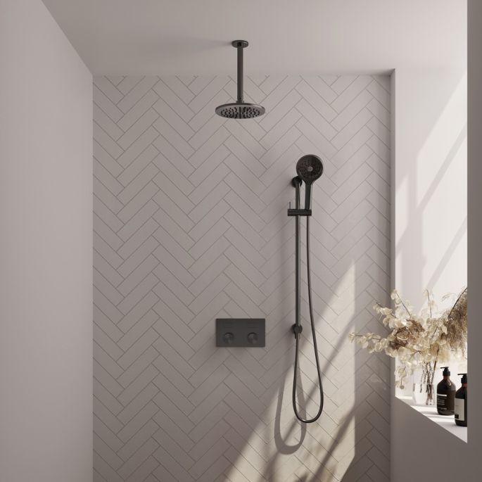 Brauer Carving 5-GM-206 thermostatische inbouw regendouche met drukknoppen SET 71 gunmetal geborsteld PVD