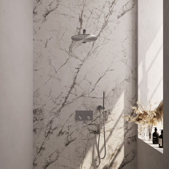 Brauer Carving 5-NG-185 thermostatische inbouw regendouche met drukknoppen SET 50 RVS geborsteld PVD