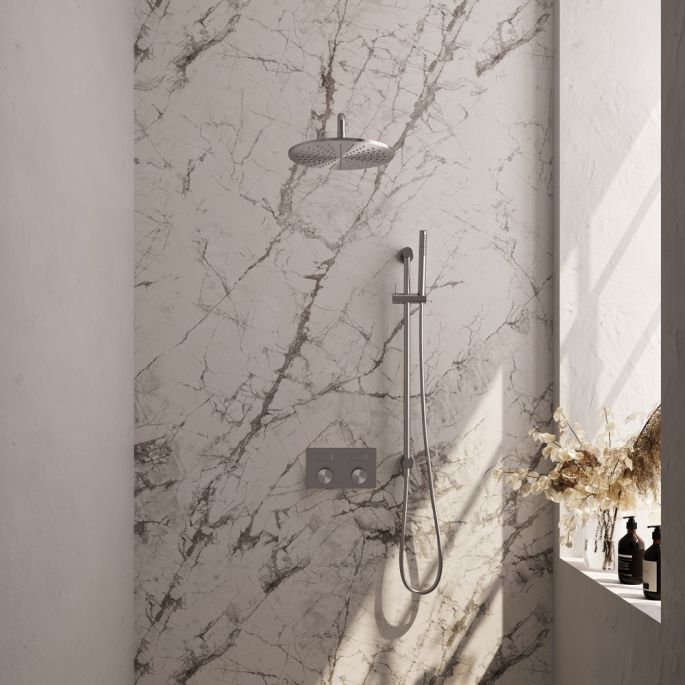 Brauer Carving 5-NG-199 thermostatische inbouw regendouche met drukknoppen SET 64 RVS geborsteld PVD