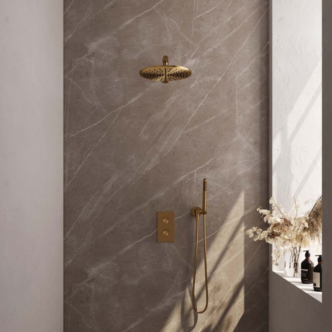 Brauer Edition 5-GG-053 Thermostat-Unterputz-Regenbrause 3-Wege-Umsteller SET 26 gold gebürstet PVD