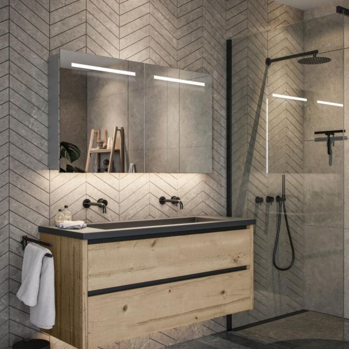 Hipp Design SPK 52120 luxe spiegelkast met horizontale LED banen en indirecte LED onder 120x70x14cm