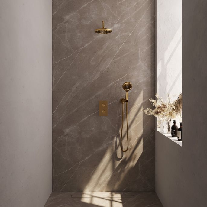 Brauer Carving 5-GG-129 thermostatic concealed rain shower 3-way diverter SET 33 gold brushed PVD