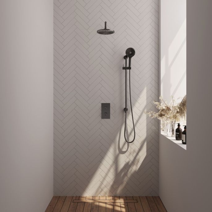 Brauer Edition 5-GM-068 thermostatische inbouw regendouche 3-weg omstelling SET 45 gunmetal geborsteld PVD