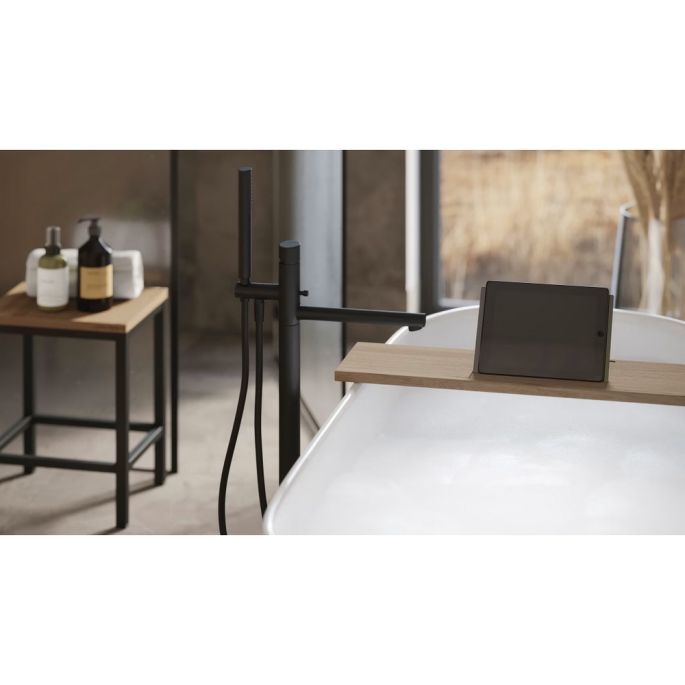 Looox Bath Collection WBSHELF88MW Badewannenablage 88 cm Eiche massiv altgrau mit Einsatz mattweiß