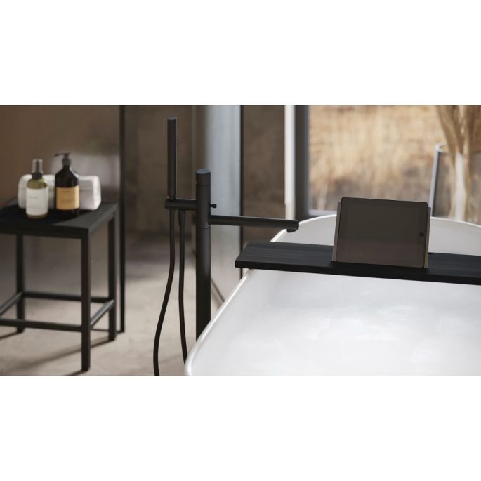 Looox Bath Collection WBSHELFBL78RVS badplank 78 cm massief eiken zwart met inzet geborsteld RVS