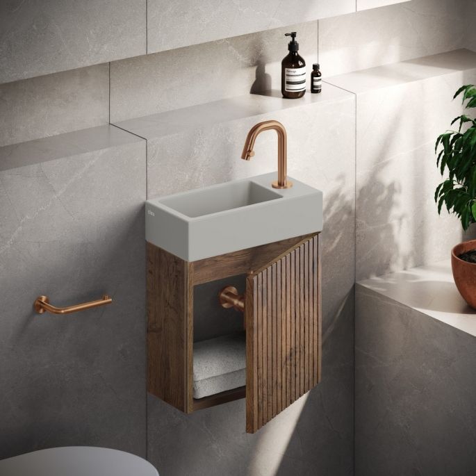 Clou Verti CL07106703664R fonteinonderkast met geribbelde deur, donker eiken, rechts