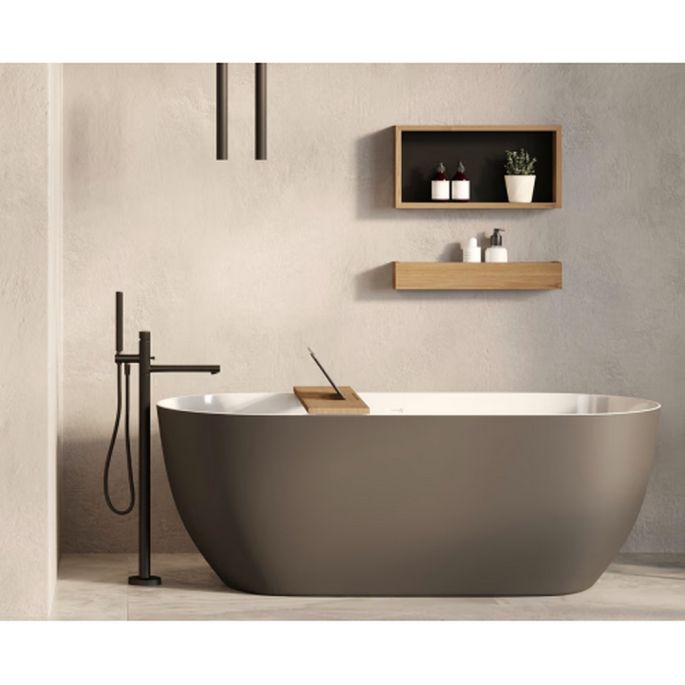 Looox Bath Collection WBSHELF88MZ Badewannenablage 88 cm Eiche massiv altgrau mit Einsatz mattschwarz