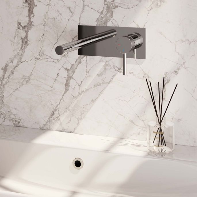 Brauer Carving 5-CE-004-S6 inbouw wastafelmengkraan met rechte uitloop en afdekplaat model A1 chroom