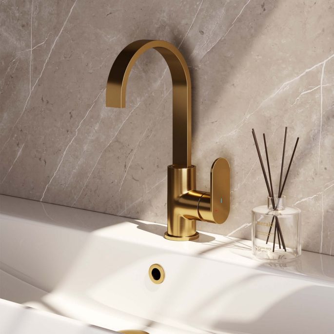 Brauer Edition 5-GG-003-S1 high surface-mounted basin mixer with swivel flat spout model C gold brushed PVD