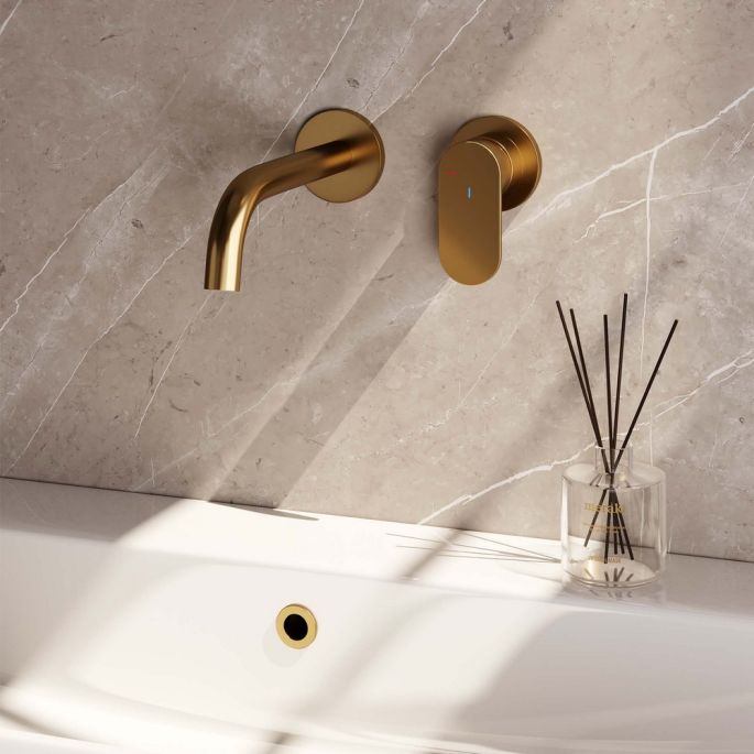 Brauer Edition 5-GG-004-B3-65 inbouw wastafelmengkraan met gebogen uitloop en rozetten model C1 goud geborsteld PVD