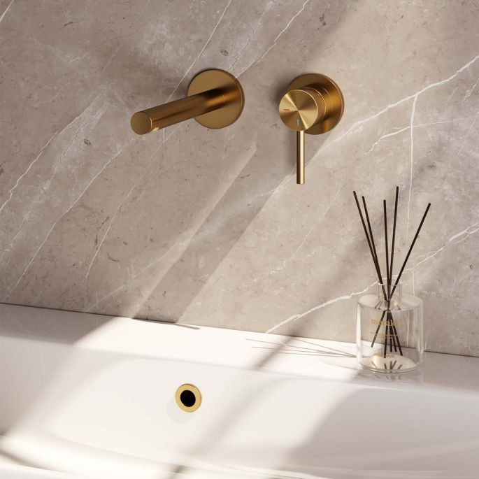 Brauer Edition 5-GG-004-S2-65 inbouw wastafelmengkraan met rechte uitloop en rozetten model A1 goud geborsteld PVD