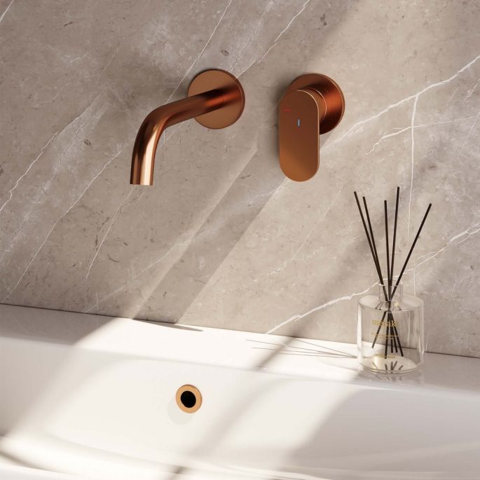 Brauer Edition 5-GK-004-B3-65 inbouw wastafelmengkraan met gebogen uitloop en rozetten model C1 koper geborsteld PVD