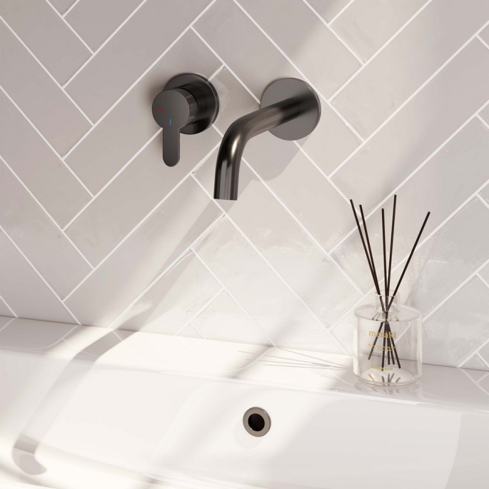 Brauer Edition 5-GM-083-B4-65 inbouw wastafelmengkraan met gebogen uitloop en rozetten model D2 gunmetal geborsteld PVD