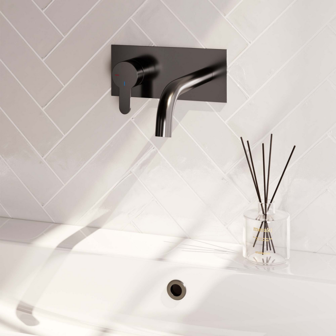 Brauer Edition 5-GM-083-B4 inbouw wastafelmengkraan met gebogen uitloop en afdekplaat model D2 gunmetal geborsteld PVD