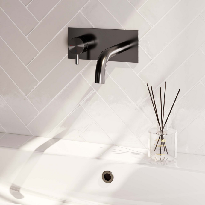 Brauer Edition 5-GM-083-B5 inbouw wastafelmengkraan met gebogen uitloop en afdekplaat model B2 gunmetal geborsteld PVD