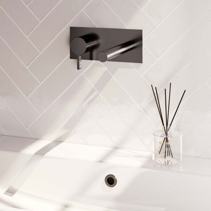 Brauer Edition 5-GM-083-S1 inbouw wastafelmengkraan met rechte uitloop en afdekplaat model E2 gunmetal geborsteld PVD