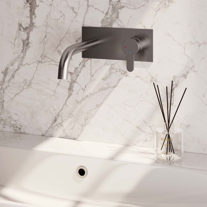 Brauer Edition 5-NG-004-B4 inbouw wastafelmengkraan met gebogen uitloop en afdekplaat model D1 RVS geborsteld PVD