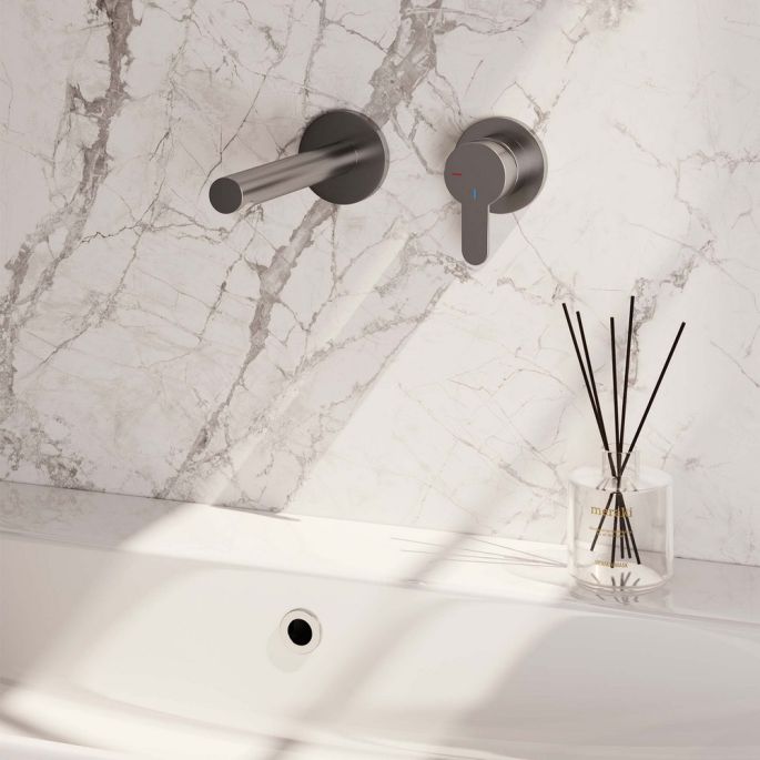 Brauer Edition 5-NG-004-S4-65 Unterputz-Waschtischbatterie mit geradem Auslauf und Abdeckplatten Modell D1 Edelstahl gebürstet PVD