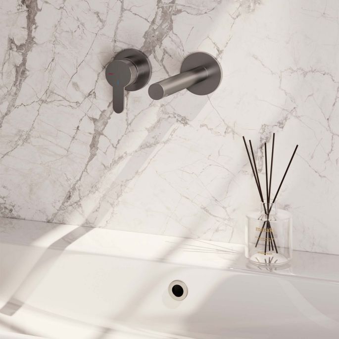 Brauer Edition 5-NG-083-S4-65 Unterputz-Waschtischbatterie mit geradem Auslauf und Abdeckplatten Modell D2 Edelstahl gebürstet PVD