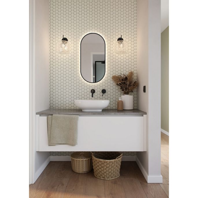 Hipp Design SPV 13920 BL KW mirror oval-straight in MAT BLACK with indirect LED lighting all around 45X90x3cm