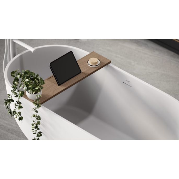 Looox Bath Collection WBSHELF88MZ Badewannenablage 88 cm Eiche massiv altgrau mit Einsatz mattschwarz