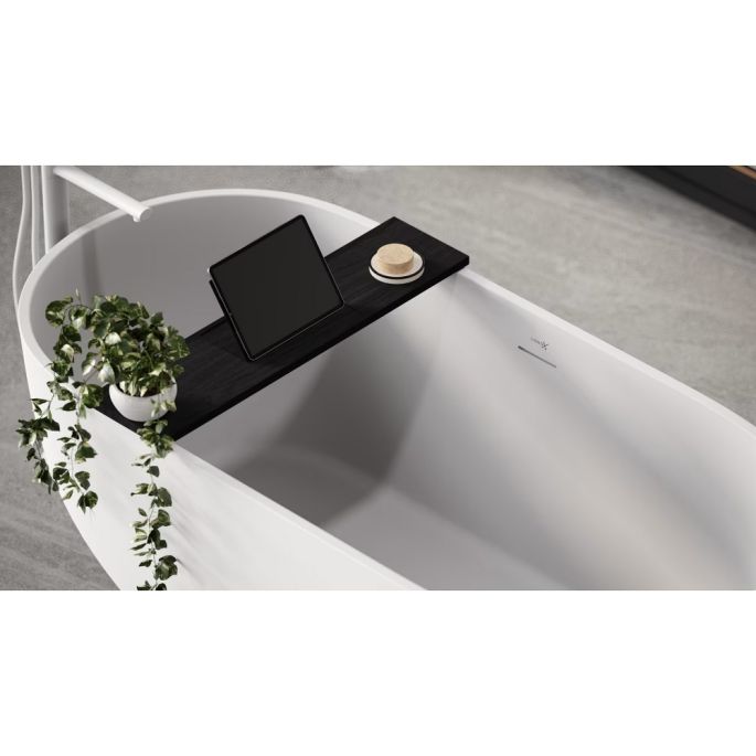 Looox Bath Collection WBSHELFBL78RVS badplank 78 cm massief eiken zwart met inzet geborsteld RVS