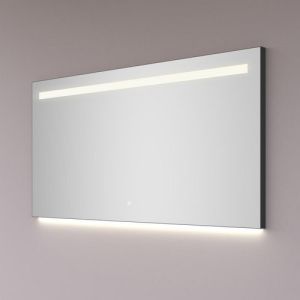 Hipp Design SPV 4030 BL spiegel in mat zwart 120x70cm met 1 horizontale LED baan, indirecte verlichting onder en spiegelverwarming