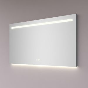 Hipp Design SPV 5060.70 spiegel 160x70cm met 1 horizontale LED baan, digitale klok, indirecte verlichting onder en spiegelverwarming