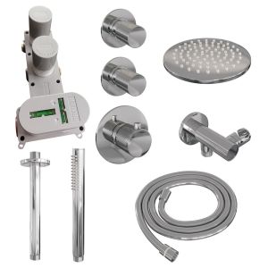 Brauer Carving 5-CE-101 thermostatic concealed rain shower SET 05 with 20 cm shower head and ceiling arm and rod hand shower and shower hose and wall connection elbow chrome