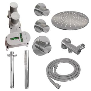 Brauer Carving 5-CE-102 thermostatic concealed rain shower SET 06 with 30 cm shower head and ceiling arm and rod hand shower and shower hose and wall connection elbow chrome
