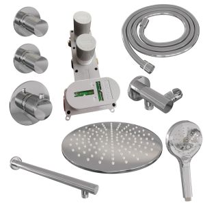 Brauer Carving 5-CE-104 thermostatic concealed rain shower SET 08 with 30 cm shower head and straight wall arm and 3-position hand shower and shower hose and wall connection elbow chrome