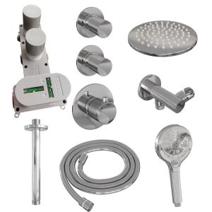 Brauer Carving 5-CE-107 thermostatic concealed rain shower SET 11 with 20 cm shower head and ceiling arm and 3-position hand shower and shower hose and wall connection elbow chrome