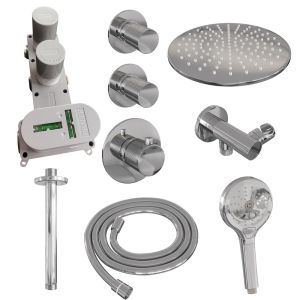 Brauer Carving 5-CE-108 thermostatic concealed rain shower SET 12 with 30 cm shower head and ceiling arm and 3-position hand shower and shower hose and wall connection elbow chrome