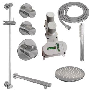 Brauer Carving 5-CE-109 thermostatic concealed rain shower SET 13 with 20 cm shower head and straight wall arm and rod hand shower and shower hose and integrated sliding bar chrome