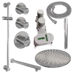 Brauer Carving 5-CE-110 thermostatic concealed rain shower SET 14 with 30 cm shower head and straight wall arm and rod hand shower and shower hose and integrated sliding bar chrome