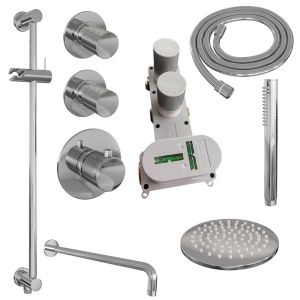 Brauer Carving 5-CE-111 thermostatic concealed rain shower SET 15 with 20 cm shower head and curved wall arm and rod hand shower and shower hose and integrated sliding bar chrome
