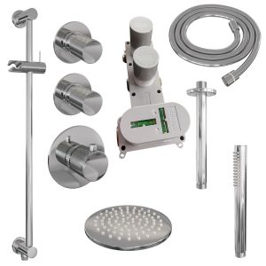 Brauer Carving 5-CE-113 thermostatic concealed rain shower SET 17 with 20 cm shower head and ceiling arm and rod hand shower and shower hose and integrated sliding bar chrome