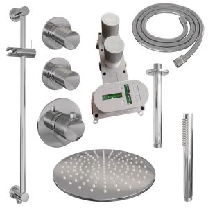 Brauer Carving 5-CE-114 thermostatic concealed rain shower SET 18 with 30 cm shower head and ceiling arm and rod hand shower and shower hose and integrated sliding bar chrome