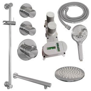 Brauer Carving 5-CE-115 thermostatic concealed rain shower SET 19 with 20 cm shower head and straight wall arm and 3-position hand shower and shower hose and integrated sliding bar chrome
