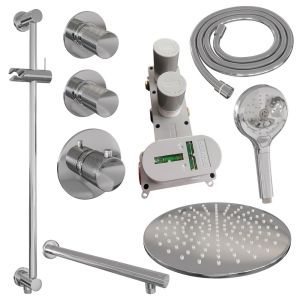 Brauer Carving 5-CE-116 thermostatic concealed rain shower SET 20 with 30 cm shower head and straight wall arm and 3-position hand shower and shower hose and integrated sliding bar chrome