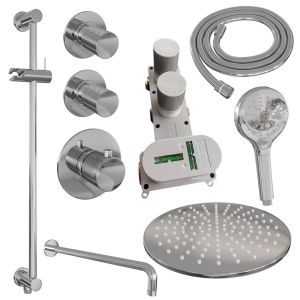 Brauer Carving 5-CE-118 thermostatic concealed rain shower SET 22 with 30 cm shower head and curved wall arm and 3-position hand shower and shower hose and integrated sliding bar chrome