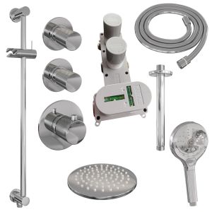 Brauer Carving 5-CE-119 thermostatic concealed rain shower SET 23 with 20 cm shower head and ceiling arm and 3-position hand shower and shower hose and integrated sliding bar chrome
