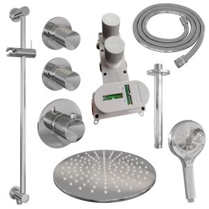 Brauer Carving 5-CE-120 thermostatic concealed rain shower SET 24 with 30 cm shower head and ceiling arm and 3-position hand shower and shower hose and integrated sliding bar chrome