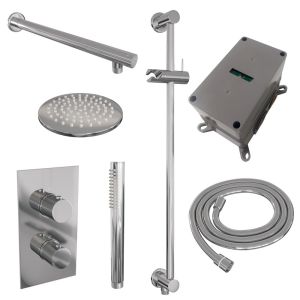 Brauer Carving 5-CE-133 thermostatic concealed rain shower 3-way diverter SET 37 with 20 cm shower head and straight wall arm and rod hand shower and shower hose and integrated sliding bar chrome