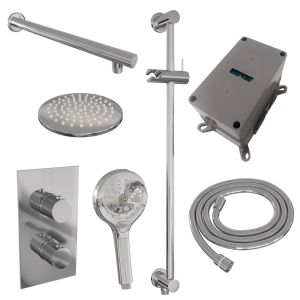 Brauer Carving 5-CE-139 thermostatic concealed rain shower 3-way diverter SET 43 with 20 cm shower head and straight wall arm and 3-position hand shower and shower hose and integrated sliding bar chrome