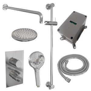 Brauer Carving 5-CE-141 thermostatic concealed rain shower 3-way diverter SET 45 with 20 cm shower head and curved wall arm and 3-position hand shower and shower hose and integrated sliding bar chrome
