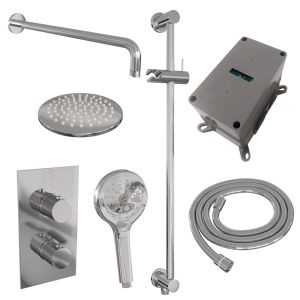 Brauer Carving 5-CE-141 thermostatische inbouw regendouche 3-weg omstelling SET 45 met 20 cm douchekop en gebogen muurarm en 3-standen handdouche en doucheslang en geïntegreerde glijstang chroom