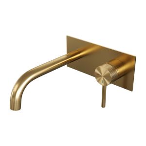 Brauer Carving 5-GG-004-B6 recessed basin mixer with curved spout and cover plate model A1 gold brushed PVD
